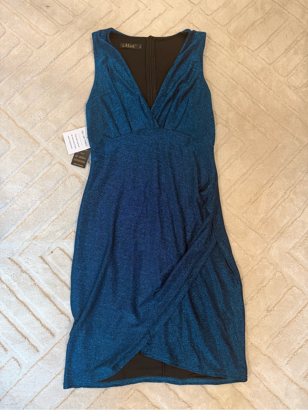 Sleeveless Teal-Blue Shimmer Mini Dress with V-Neck